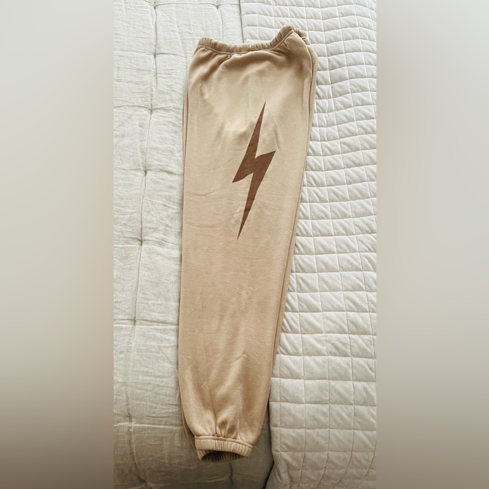 Aviator Nation Tan sweatpants with Brown Bolt